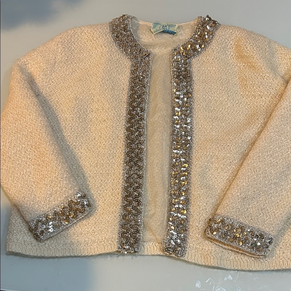 Elegant Cream Cardigan with Silver Accents